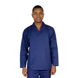 Camisa Profissional em Brim Manga Longa Gola Italiana Azul Marinho