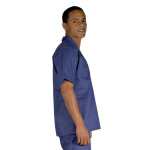 Camisa Profissional em Brim Manga Curta Gola Italiana Azul Marinho