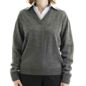 Blusa de Lã Cinza Mescla Decote V