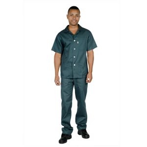 Uniforme Profissional Masculino em Brim Manga Curta com Botao Verde Petroleo