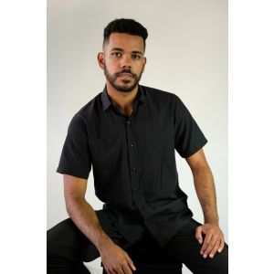 Camisa Social Masculina Manga Curta Preta