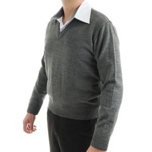 Blusa de Lã Cinza Mescla Decote V