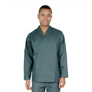 Camisa Profissional em Brim Manga Longa Gola Italiana Verde Petóleo