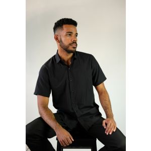 Camisa Social Masculina Manga Curta Preta