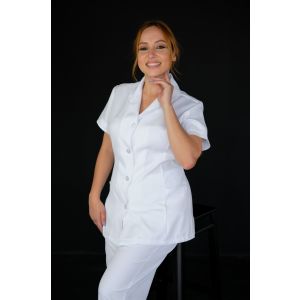 Conjunto de Jaleco Branco e Calça Branca