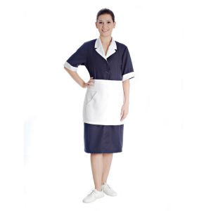 Vestido Azul Marinho com Detalhe Branco e Avental Branco